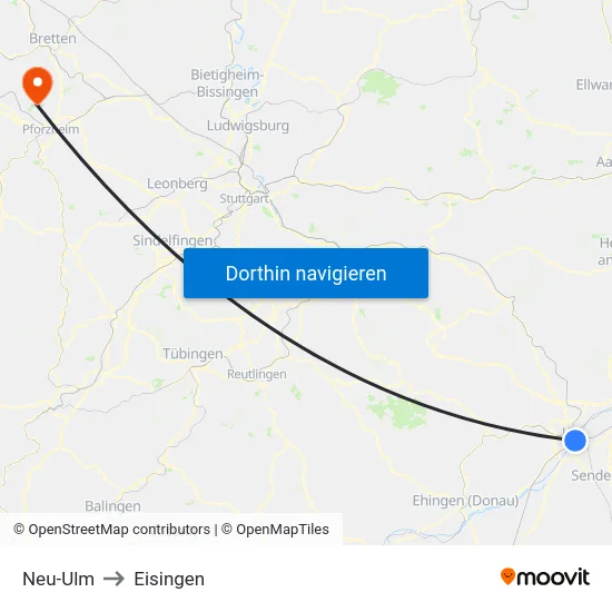 Neu-Ulm to Eisingen map