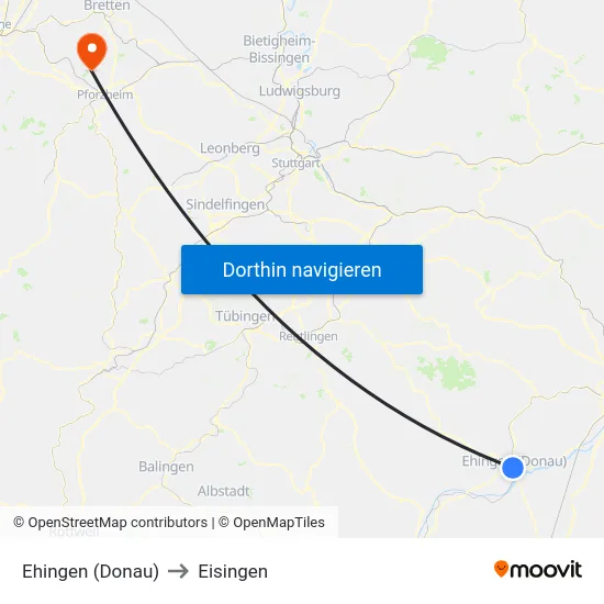 Ehingen (Donau) to Eisingen map