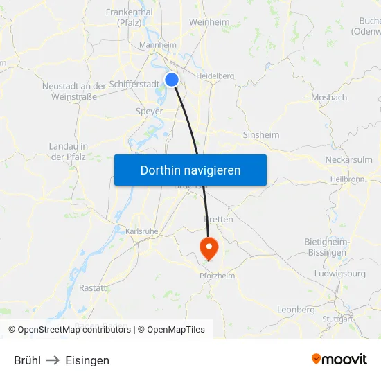 Brühl to Eisingen map