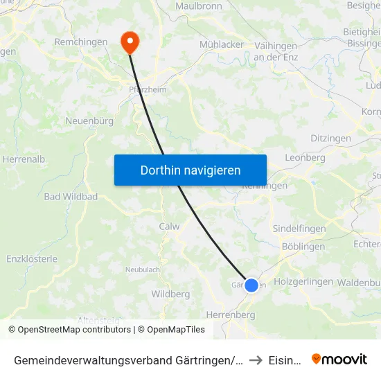 Gemeindeverwaltungsverband Gärtringen/Ehningen to Eisingen map