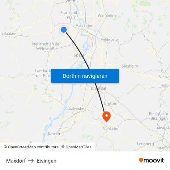 Maxdorf to Eisingen map
