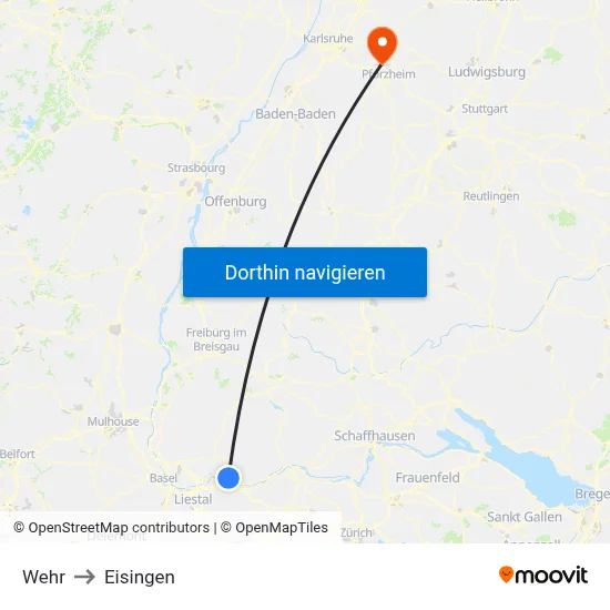 Wehr to Eisingen map