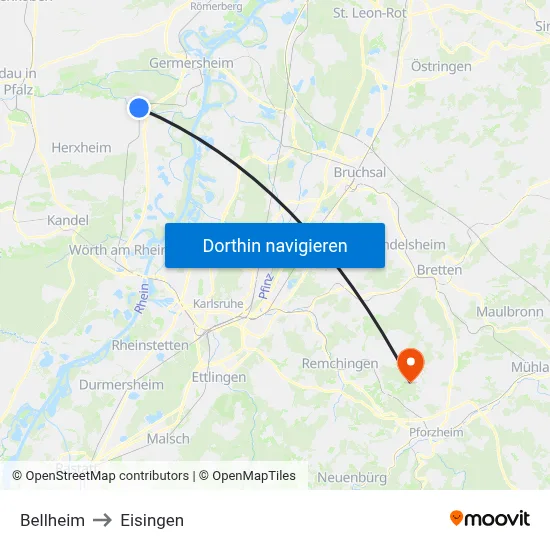 Bellheim to Eisingen map