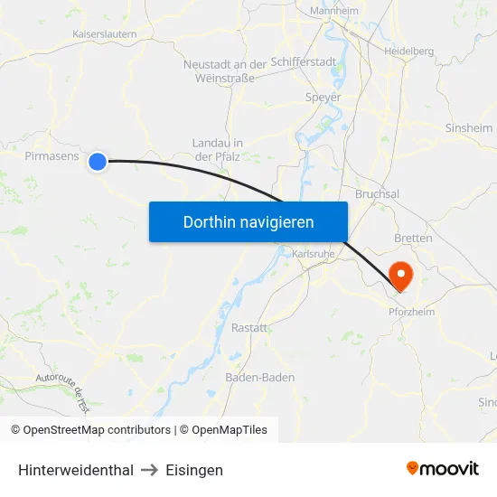 Hinterweidenthal to Eisingen map