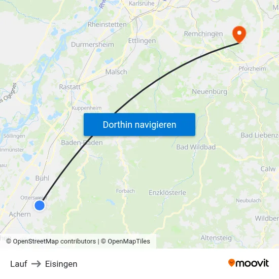 Lauf to Eisingen map