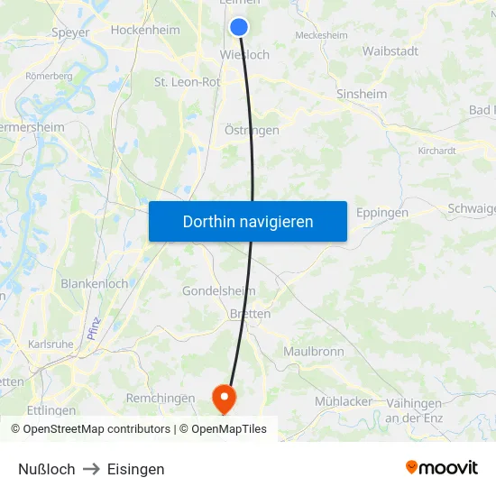 Nußloch to Eisingen map