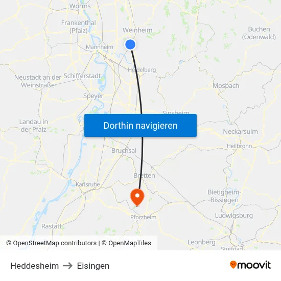 Heddesheim to Eisingen map
