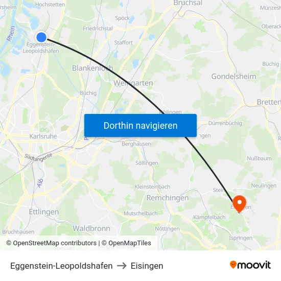 Eggenstein-Leopoldshafen to Eisingen map