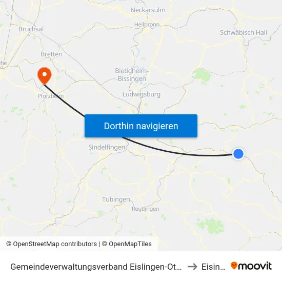Gemeindeverwaltungsverband Eislingen-Ottenbach-Salach to Eisingen map