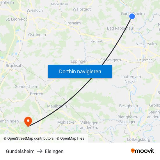 Gundelsheim to Eisingen map
