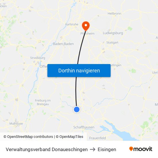 Verwaltungsverband Donaueschingen to Eisingen map