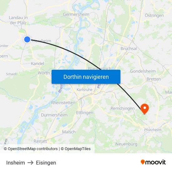 Insheim to Eisingen map