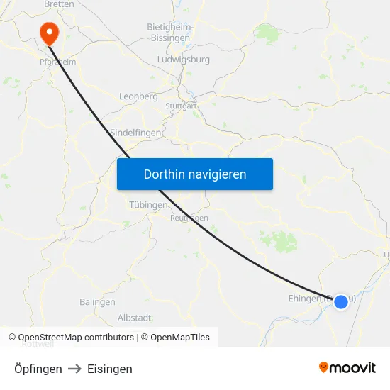Öpfingen to Eisingen map