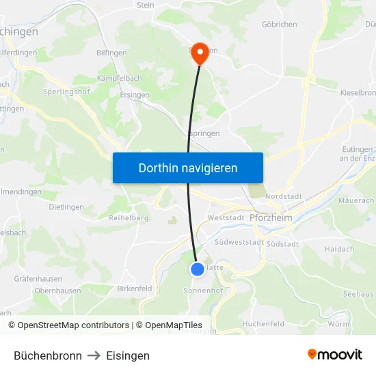 Büchenbronn to Eisingen map