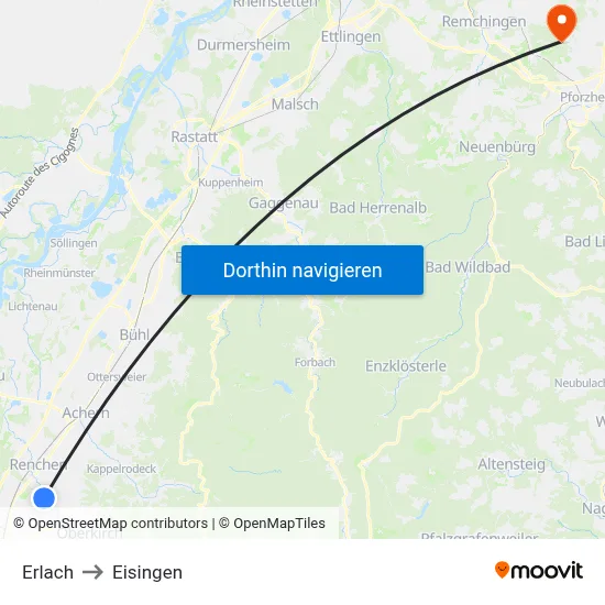 Erlach to Eisingen map