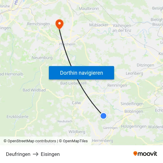 Deufringen to Eisingen map