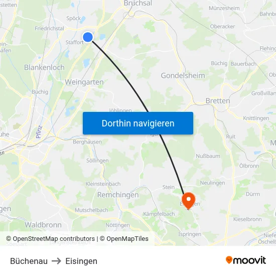Büchenau to Eisingen map