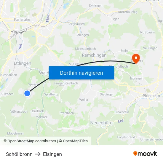 Schöllbronn to Eisingen map