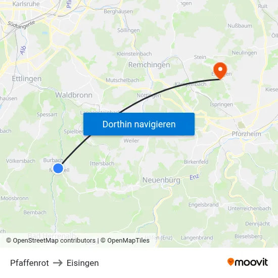 Pfaffenrot to Eisingen map