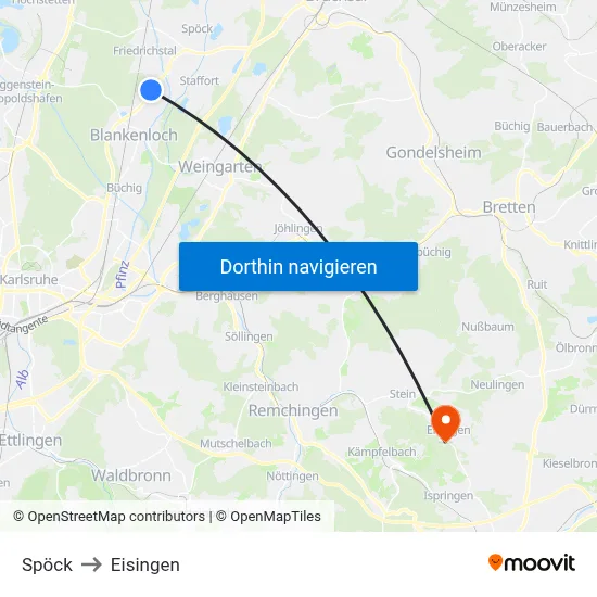 Spöck to Eisingen map