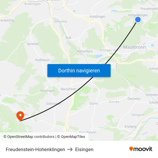 Freudenstein-Hohenklingen to Eisingen map