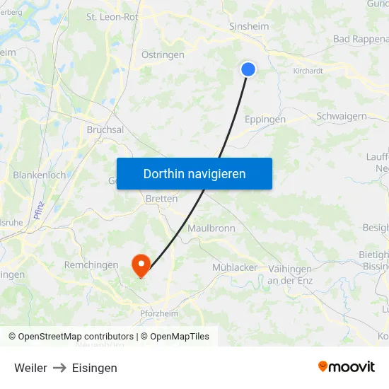 Weiler to Eisingen map