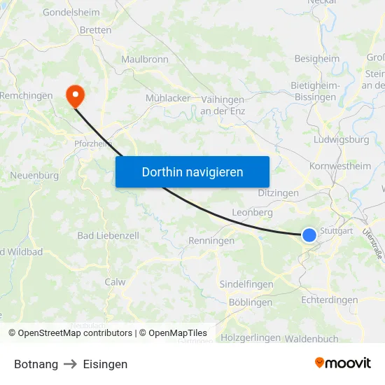 Botnang to Eisingen map