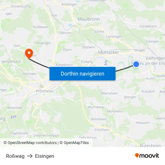Roßwag to Eisingen map