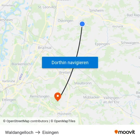 Waldangelloch to Eisingen map