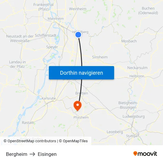 Bergheim to Eisingen map
