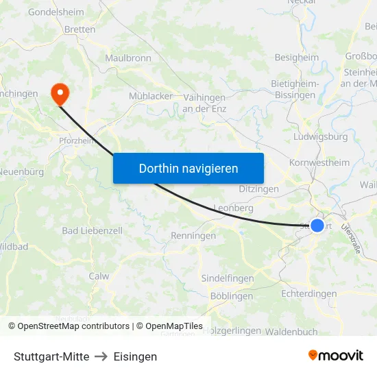 Stuttgart-Mitte to Eisingen map
