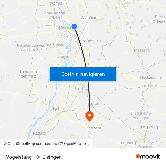 Vogelstang to Eisingen map
