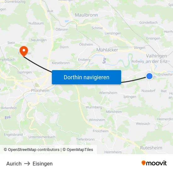 Aurich to Eisingen map