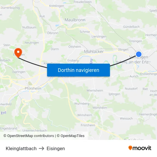 Kleinglattbach to Eisingen map