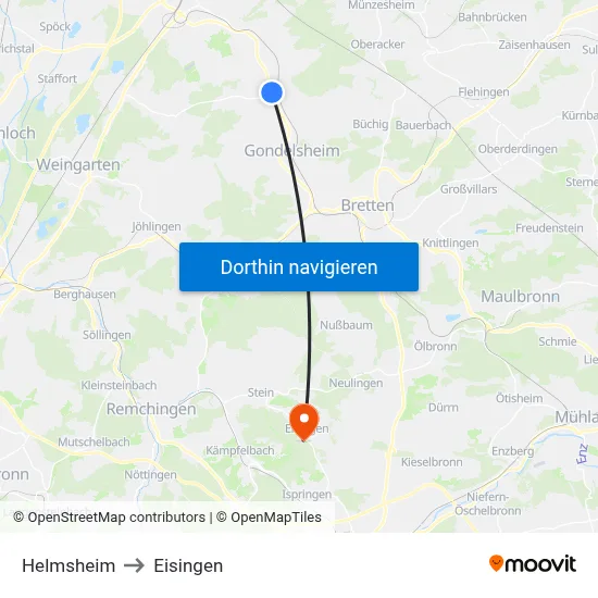 Helmsheim to Eisingen map