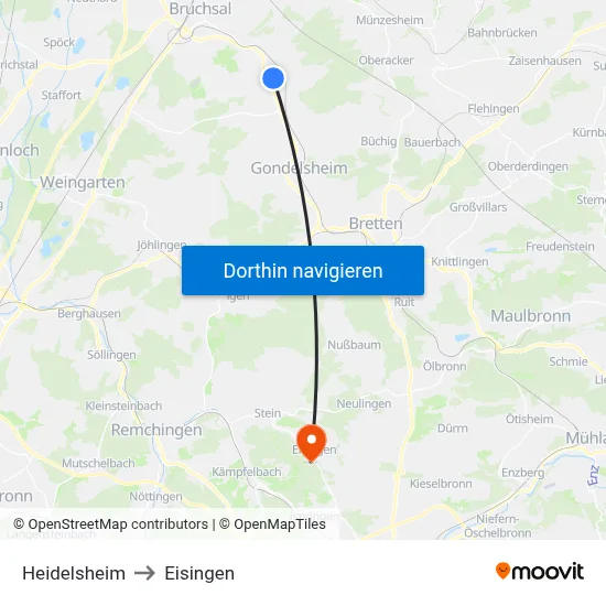Heidelsheim to Eisingen map