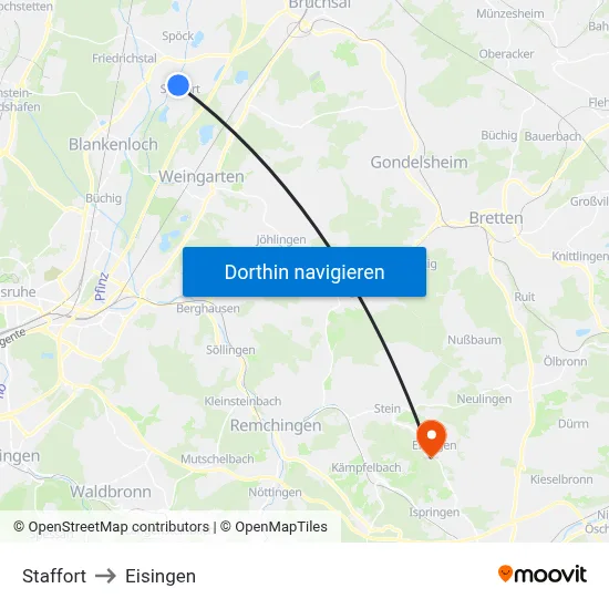Staffort to Eisingen map