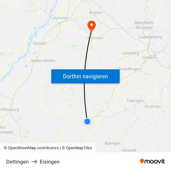 Dettingen to Eisingen map
