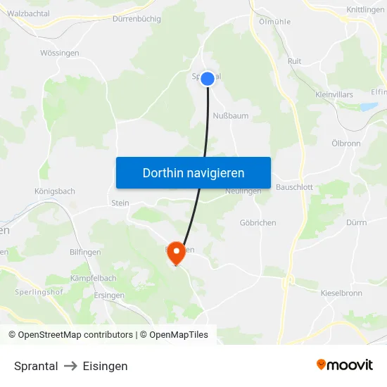 Sprantal to Eisingen map