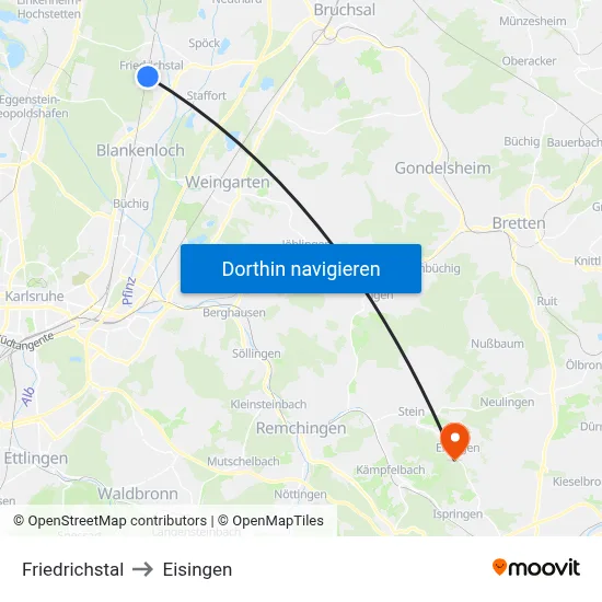 Friedrichstal to Eisingen map