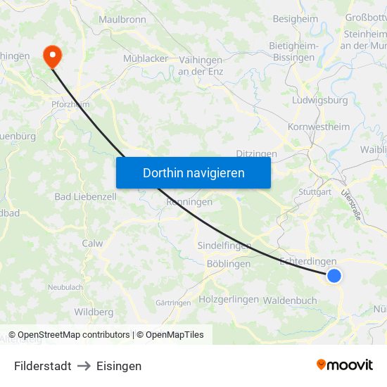 Filderstadt to Eisingen map