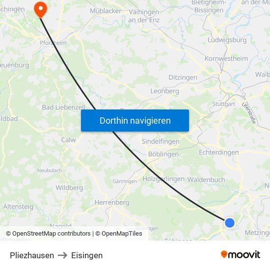 Pliezhausen to Eisingen map