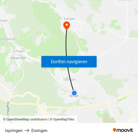 Ispringen to Eisingen map