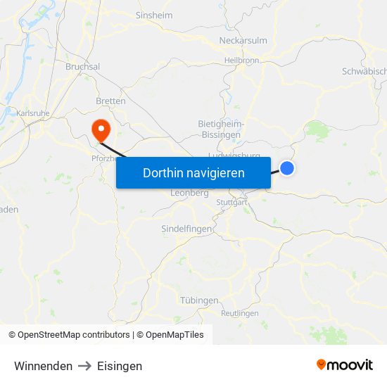 Winnenden to Eisingen map