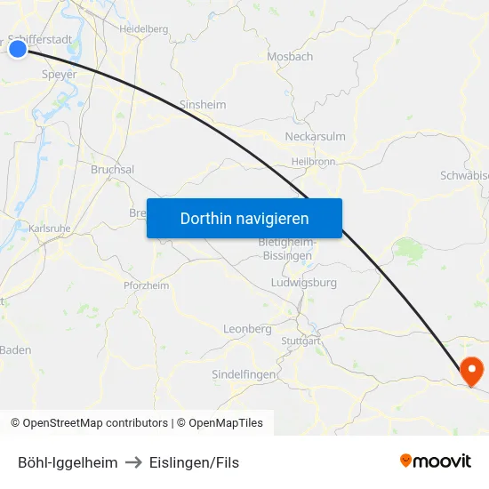 Böhl-Iggelheim to Eislingen/Fils map