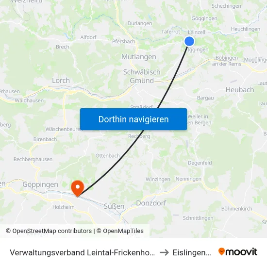 Verwaltungsverband Leintal-Frickenhofer Höhe to Eislingen/Fils map