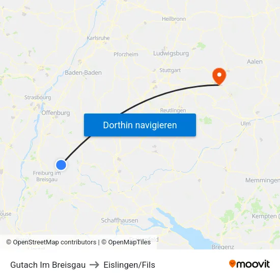 Gutach Im Breisgau to Eislingen/Fils map