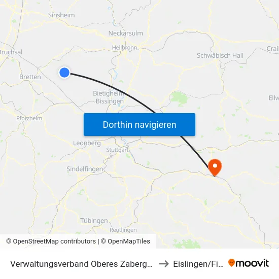 Verwaltungsverband Oberes Zabergäu to Eislingen/Fils map