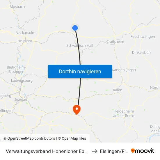 Verwaltungsverband Hohenloher Ebene to Eislingen/Fils map