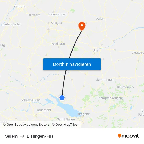 Salem to Eislingen/Fils map